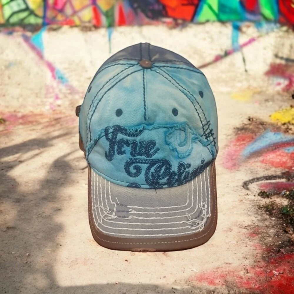 VINTAGE TRUE RELIGION LOGO DISTRESSED TRUCKER CAP BASEBALL RARE